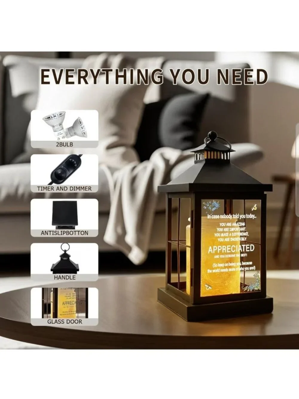 Decorative Candle Warmer Lantern With Timer & Dimmer Safe Enclosed Design